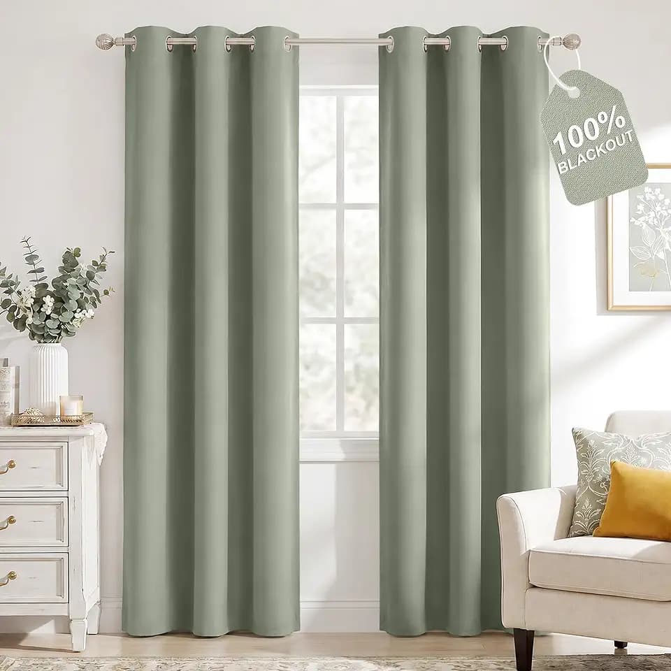 NICETOWN 100% Blackout Sage Green Curtains for Bedroom, W40xL84, 2 Panels