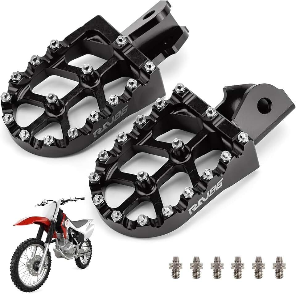 Dirt Bike Foot Pegs with Replacement Spike, Wider Footpegs, Aluminum CNC, Pedals Rests for CRF150F 03-19, CRF230F 03-19, KDX200 83-94, Surron Light Bee, Sur X160 X260 (Black)