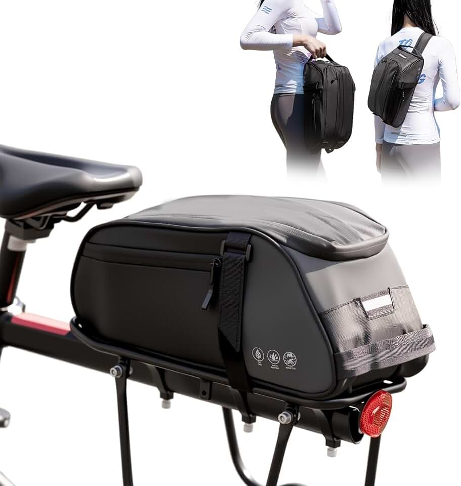 Bike Rack Bag, Reflective Waterproof Bike Bags for Bicycles Rear Rack, 8L Bike Trunk Bag with Multi-Pocket, Bike Backpack with Shoulder Strap for Outdoor Cycling, Commuting