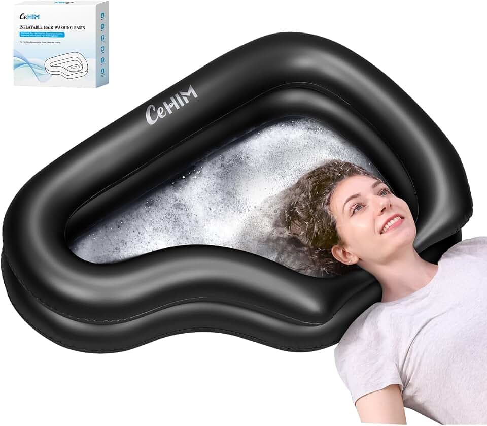 Inflatable Shampoo Basin for Elderly with Drain Hose, Bedside Hair Washer