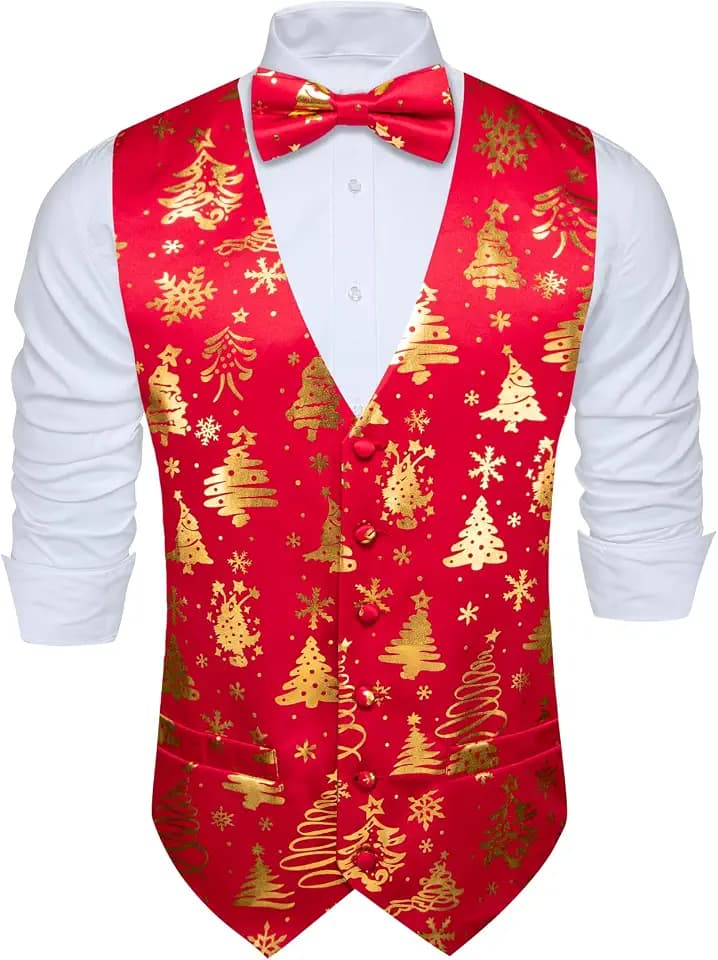 Barry.Wang Herren Weihnachtsweste Fliege Set Urlaub Business Fliege Kleid Weste V-Ausschnitt Party Schneeflocke Weihnachtsbaum Xmas Kostüme