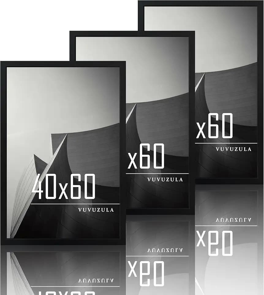 VUVUZULA Bilderrahmen 40x60cm Schwarz Holz Fotorahmen Holzrahmen MDF Rahmen 40x60cm 3er Set