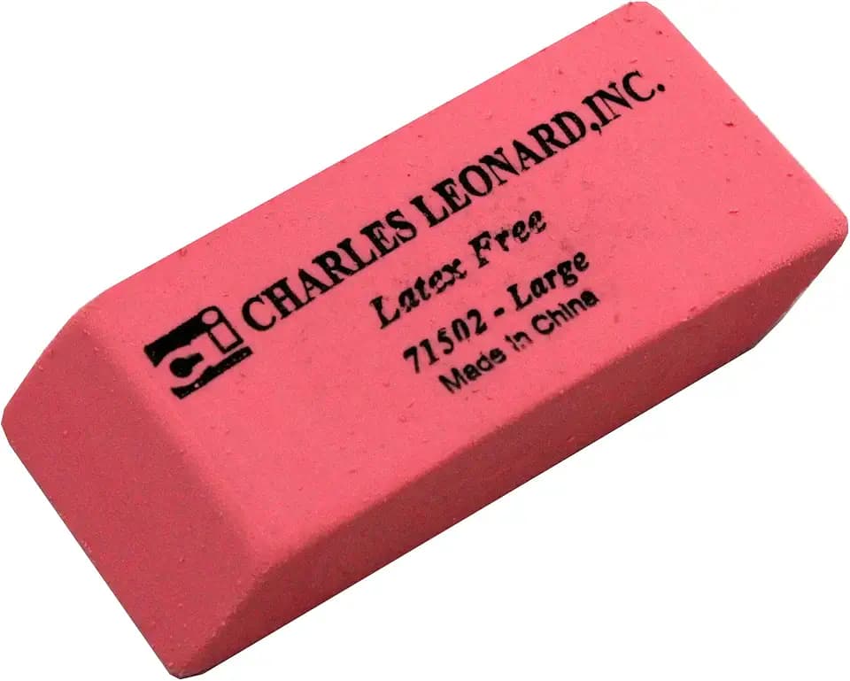 Charles Leonard Eraser, Synthetic, Latex Free, Wedge Shape, Pink, Large 12/Box (71502)