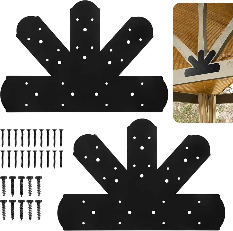 16.5"x11" Gable Plate, Heavy Duty Gable Bracket Pergola Truss Roof Plates Mending Plate for Repairing Fixing Connecting Wood Beam, Black 2 Pcs