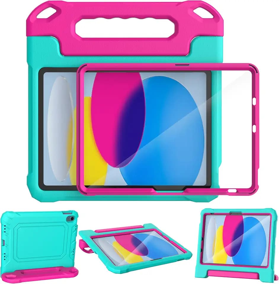 YIHE Kids Case for iPad A16 11th Gen 11" 2025 & 10th Gen 10.9", Cyan Pink