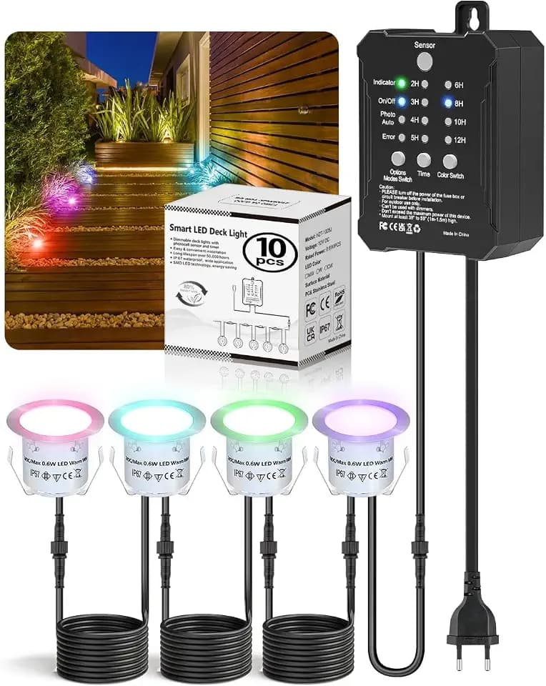 HIBOITEC 10er Set RGBW Terrassen Einbaustrahler mit Timer Fotozellensensor