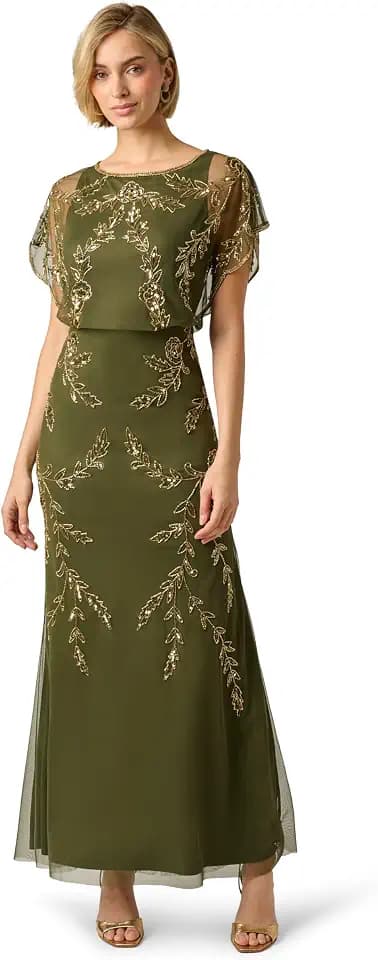 Adrianna Papell Women's Beaded Flutter Blouson Dress