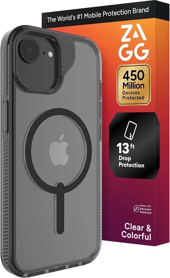 ZAGG Santa Cruz Snap Case for iPhone 17e/ 16e/ 15/14/ 13 - Slim, 13ft Drop Protection, Wireless Charging Compatible, Graphene Strength, 70% Recycled Material, Anti-Scratch, Secure Grip, Clear, Black