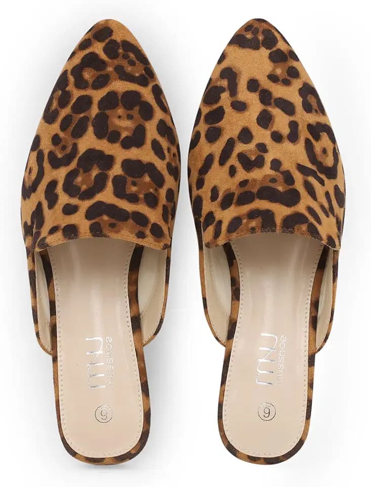 MUSSHOE Women’s Pointed Toe Mule Flats: Comfortable Lightweight Slip On Backless Loafers with Memory Foam for Office Work & Dressy Casual Wear