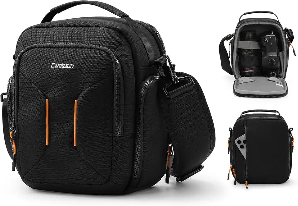 Cwatcun Compact Camera Sling Bag, Padded Crossbody Case for DSLR/Mirrorless