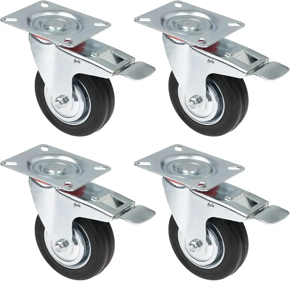 HMF 6790 Schwerlastrollen mit Bremse aus Vollgummi | 4 Stück | 100 mm | bis 280 kg | Schwarz