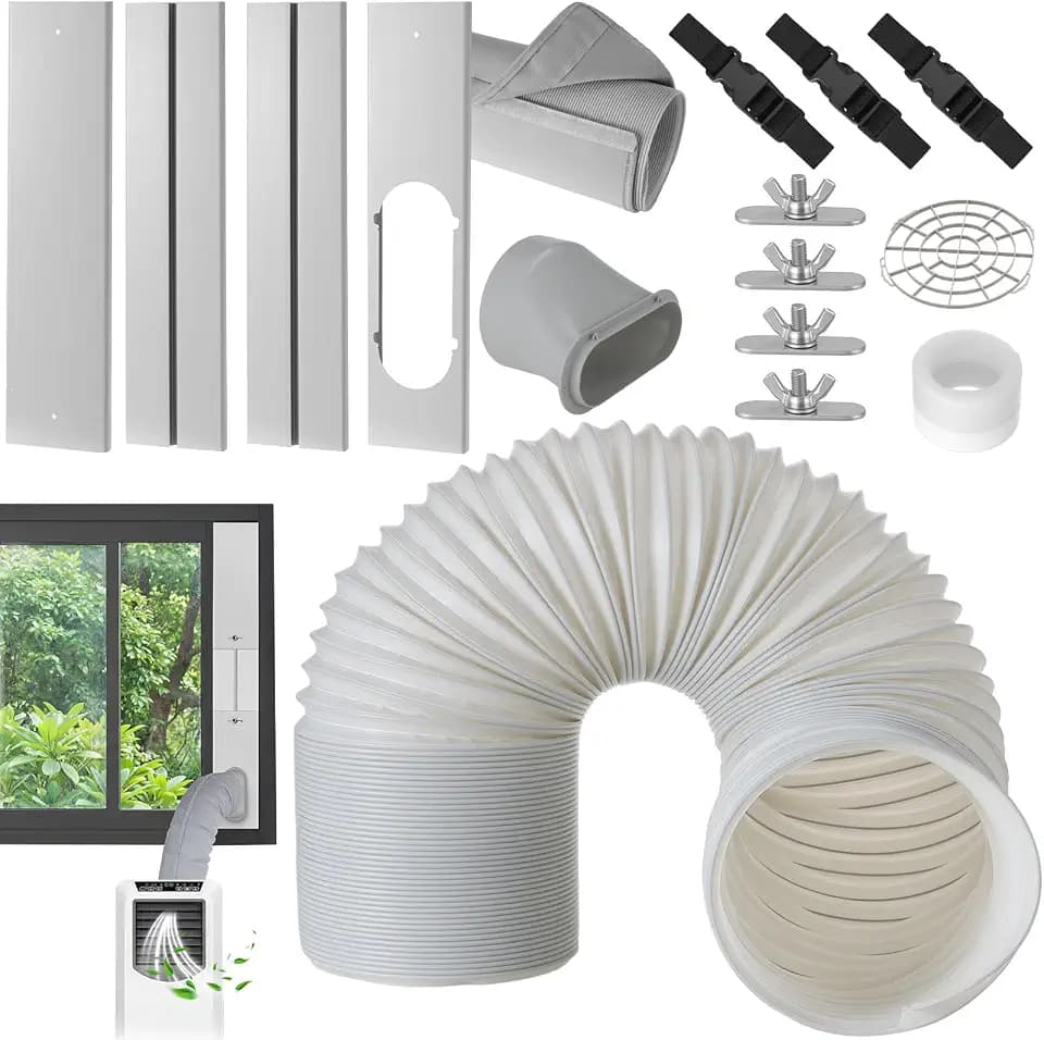 Portable AC Window Vent Kit with Exhaust Hose Cover for 5.1"/5.9" Exhaust Hose, Adjustable Sliding Window Seal Kit with 4 Adjustable Seal Panels for Horizontal & Vertical Sliding Windows
