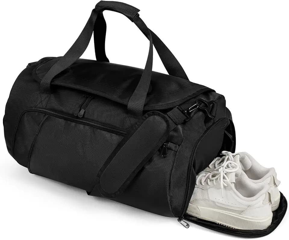 Gym Bag for Men Women With Shoe Compartment & Wet PocketWater Resistant Sports Gym Bag 、shoulder bag、messenger bag Carry On Duffel Bag forWeekend Overnight Traveling (black)