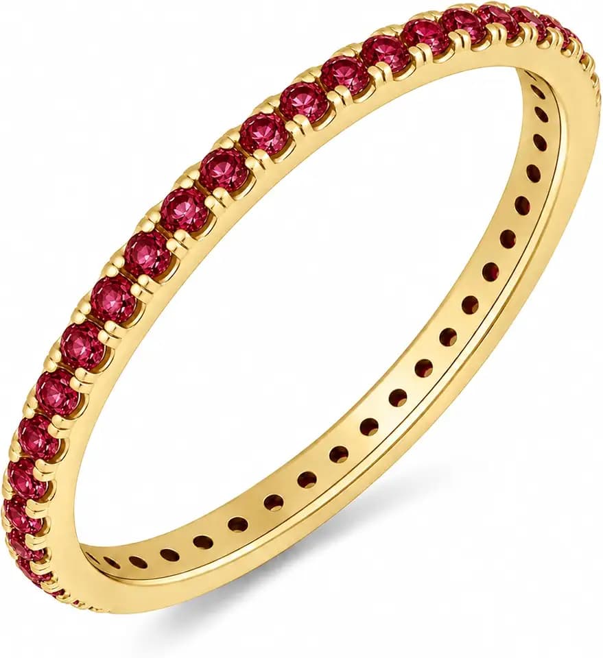Stackable Eternity Ring & Gold Plated Wedding Band for Women, Ruby