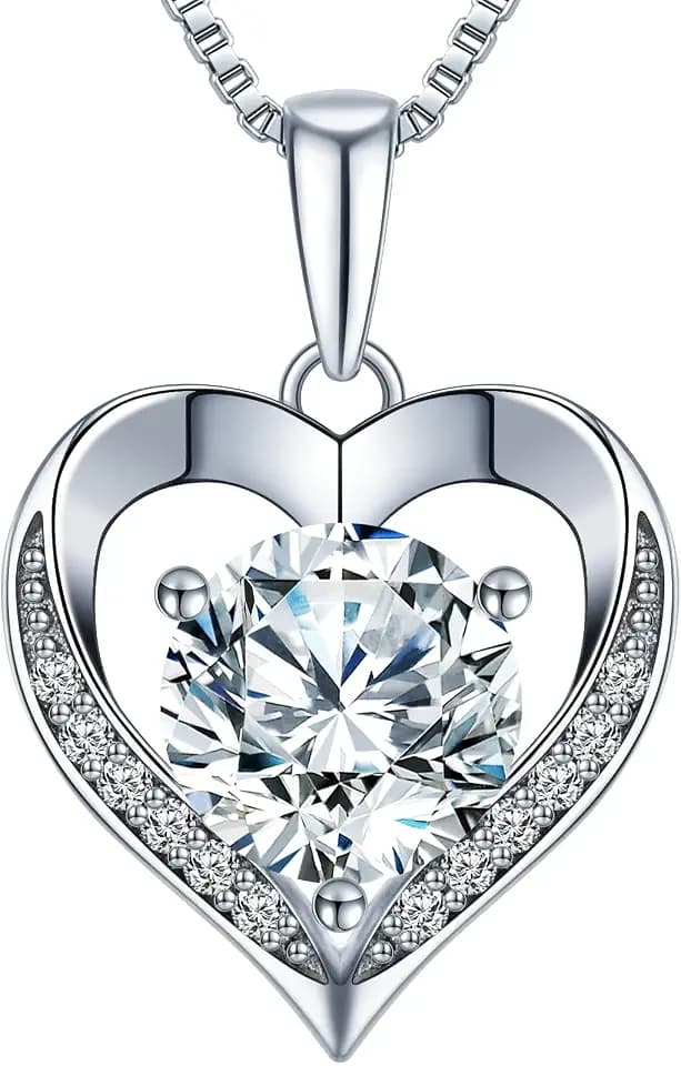 ONLYLIKE Heart Pendant Necklace Gifts for Wife, Engraved 'I LOVE YOU' Gift for Wife, 1-3 Carat Moissanite Necklace, Anniversary Eternity Jewelry Present for Wife, Birthday Gifts for Women