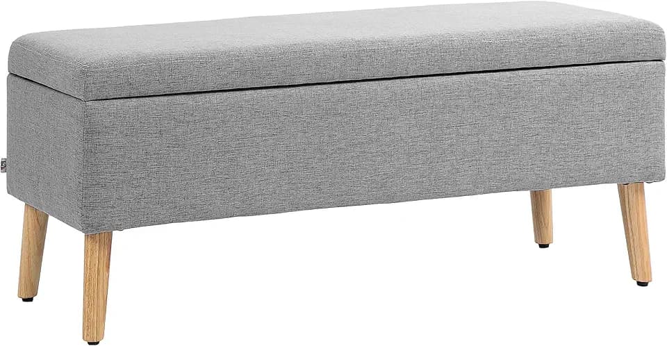 HOMCOM Sitzbank mit Stauraum Polsterbank Holzbeine, 110x39x45cm Grau
