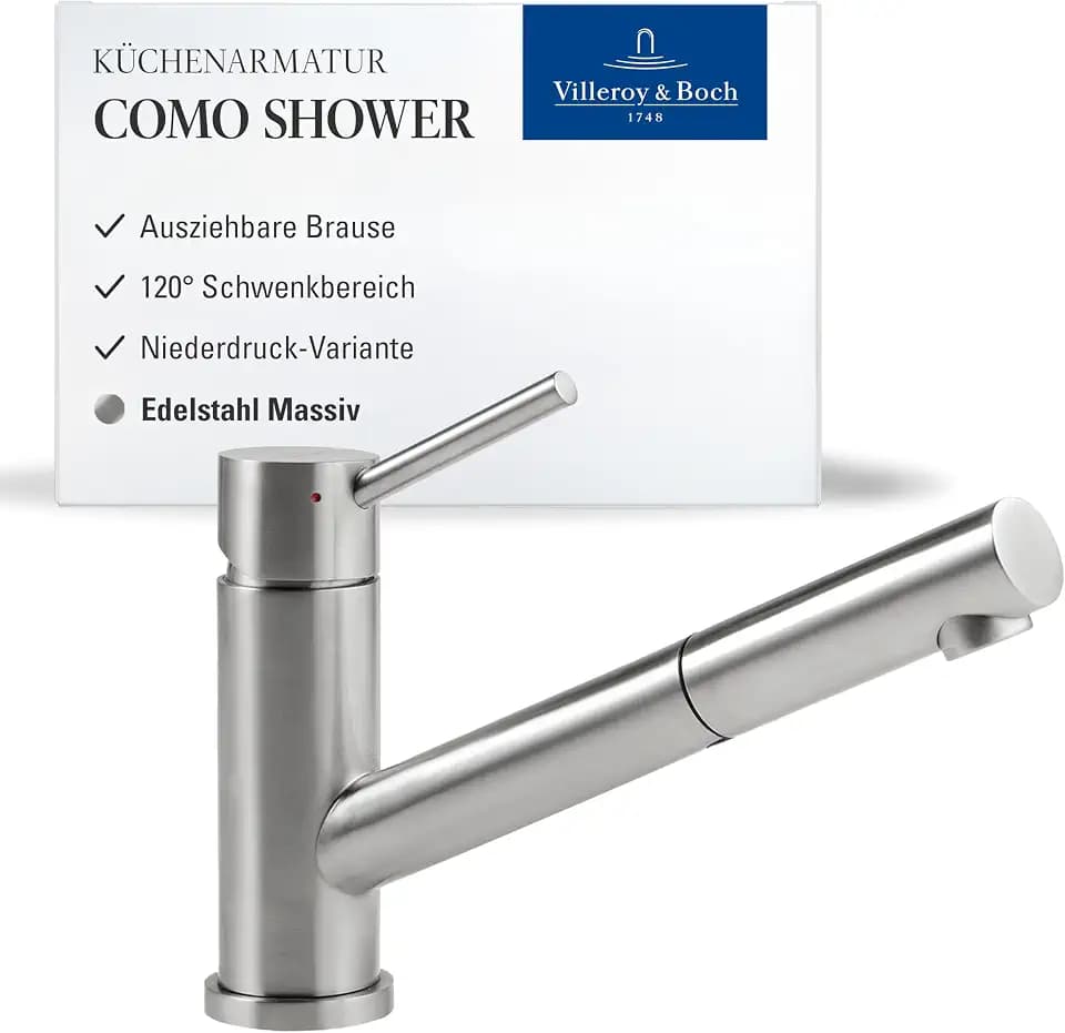 Villeroy & Boch Como Shower Küchenarmatur, Niederdruck, 120 mm – Edelstahl