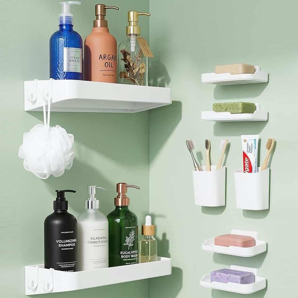 Realure 8 Stück Kunststoff Duschgel Halterung Ohne Bohren Kit Weiß