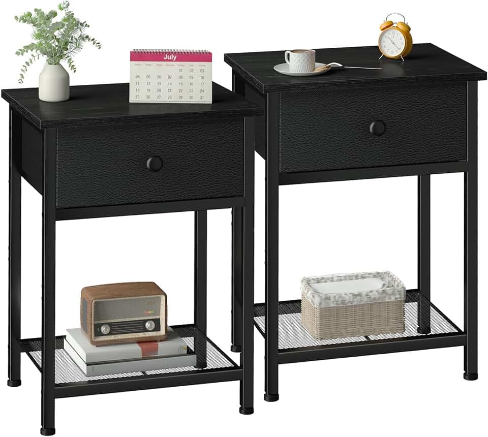 AMHANCIBLE Nachttisch 2er Set, Beistelltisch mit Stoffschubladen