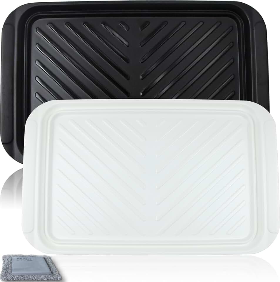 Czlizdyt Grilling Prep and Serve Trays, BBQ Tray for Raw and Cooked Food, Melamine Serving Platter for Food, Set of 2, Black and White, Napkin and Cleaning Clothes Included