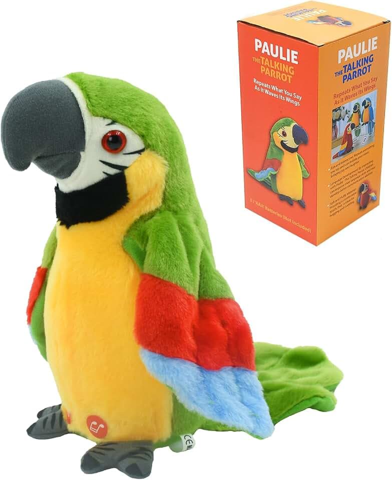 Elektrische Sprechender Papagei Spielzeug, Stimme Wiederholen und Auf Englisch Singen, Aufzeichnung Vogelspielzeug Tier Flügeln Winken Plüschvogel, sensorisches Lernspielzeug für Kinder