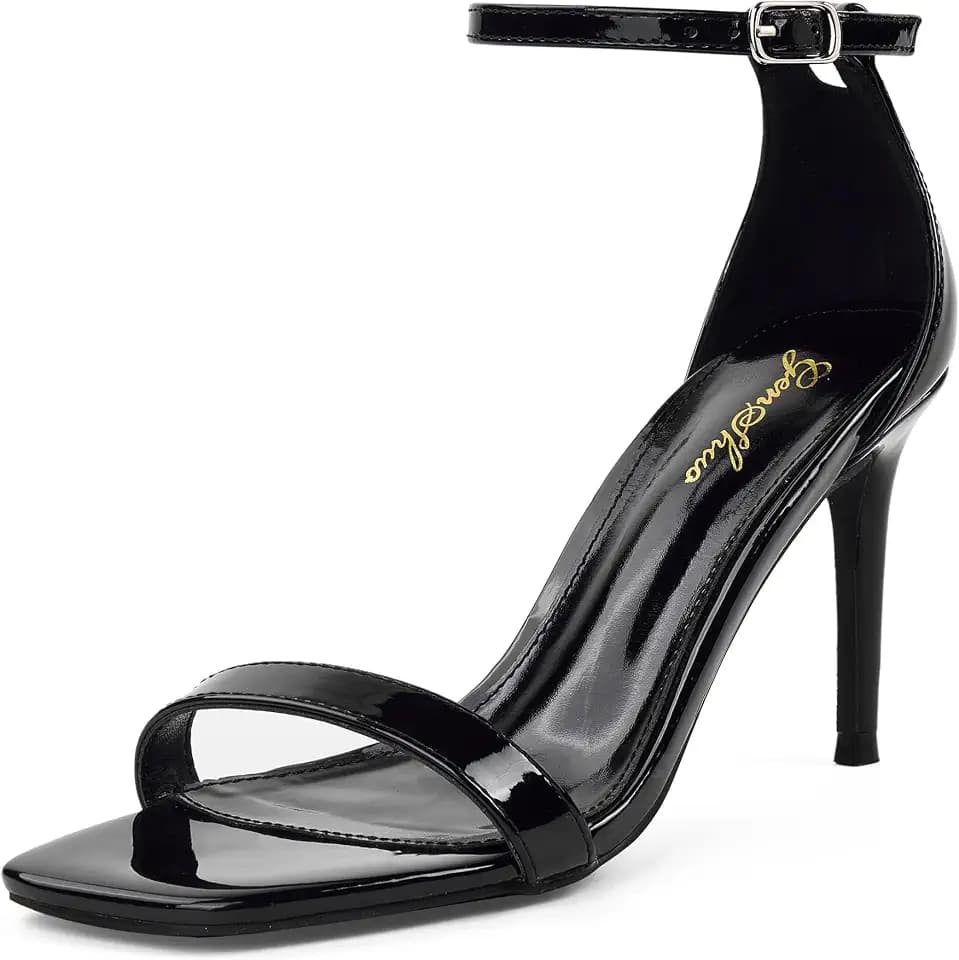 GENSHUO Women's Heeled Sandals Dressy Strappy Stiletto High Heels 3 Inch Square Open Toe Ankle Strap Buckle Sexy Prom Wedding Dress Shoes Ankle Wrap