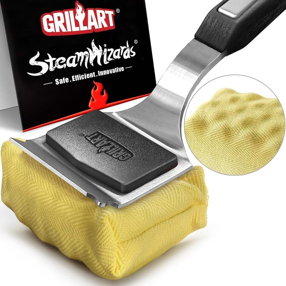 GRILLART Grill Brush Bristle Free. Upgraded BBQ Replaceable Cleaning Head, Seamless-Fitting Scraper Tools for Cast Iron/Stainless-Steel Grates Griddle, Safe Barbecue Grill Cleaner-Black