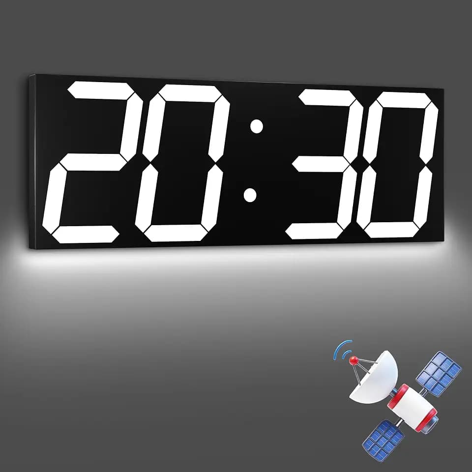 CHKOSDA XXL Große Digitale Wanduhr 45 cm, mit GPS Zeitsynchronisation, Weiß