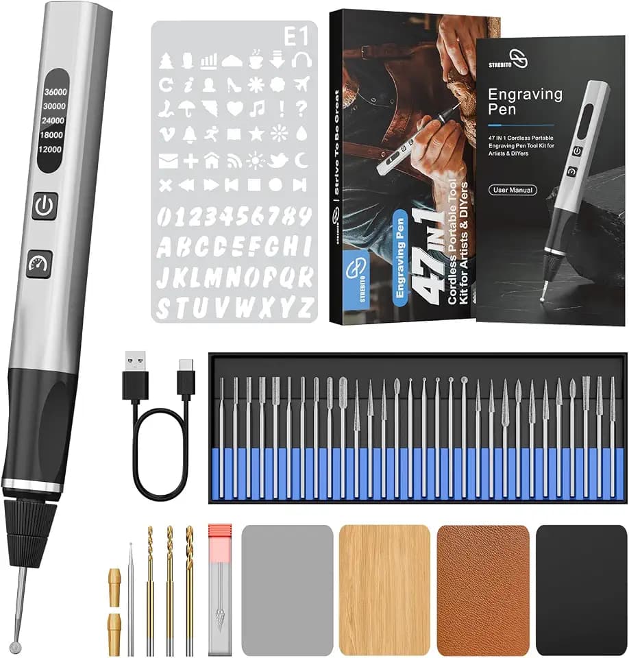 STREBITO Engraving Pen for Metal Wood Glass Plastic, 47 in 1 Engraving Kit