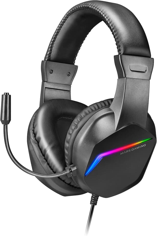 Mars Gaming Gaming MH122, FRGB Over Ear Kopfhörer mit Mikrofon, HiFi Sound, Geräuschunterdrückung, Ultraleichtgewicht, PS4 PS5 Xbox Switch Switch 2 Tablet Windows Mac, Schwarz, Large