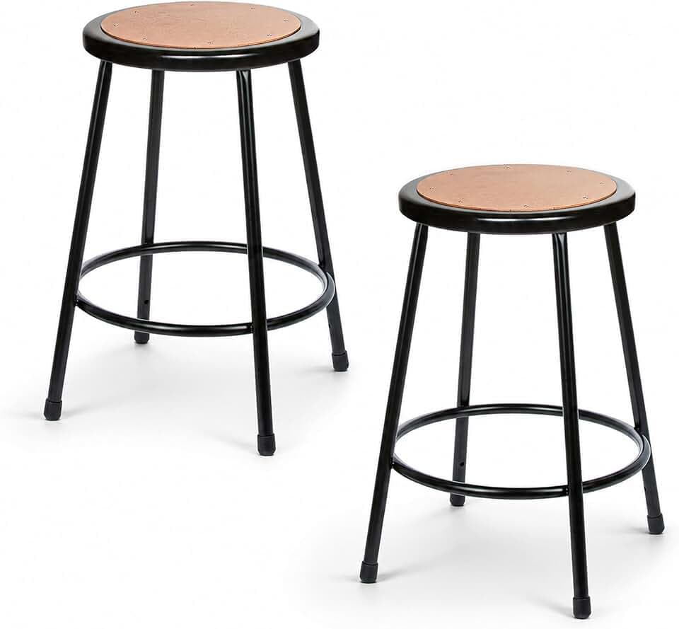 OEF Furnishings OEF6224-10/2 Preassembled Commercial Steel Round Stool with Masonite Wood Seat (24-inch Height, Black Frame, 2-Pack)