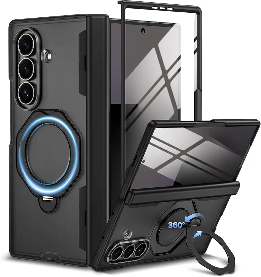 Maxdara for Z Fold 7 Case with Magnetic Ring Stand, Black