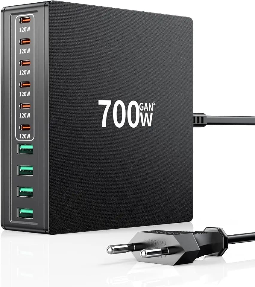 HSSNS 700W Ladegerät – 10-Port Schnellladegerät mit GaN, 6× USB-C & 4× USB-A, PD & PPS für MacBook, iPad, iPhone