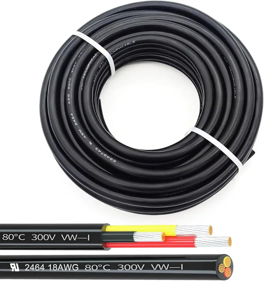 18AWG UL2464 Power Cable Stranded Electrical Wire LED Red & Black & Yellow 3 Conductors tinned Copper (2464-18AWG-3C- 100ft)