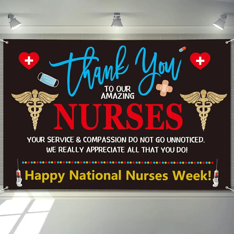 Nurse Appreciation Week Decorations Banner 72" x 48" Backdrop Thank You to Our Amazing Nurses Medical Heart Photography Background for Indoor Outdoor Hospital Doctor Nurse Party Supplies