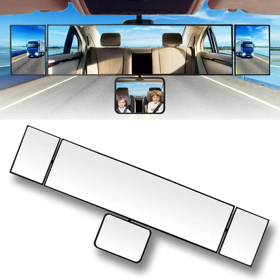 SkycropHD Wide Angle Rear View Mirror with Baby Mirror, 15”, Convex, White