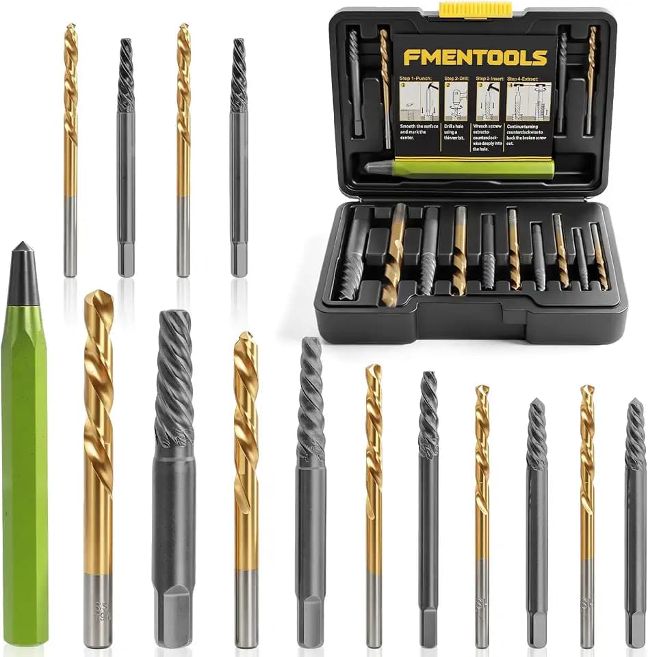 15PCS Stripped Screw Extractor Set - Easy Out Broken Bolt Extractor Kit