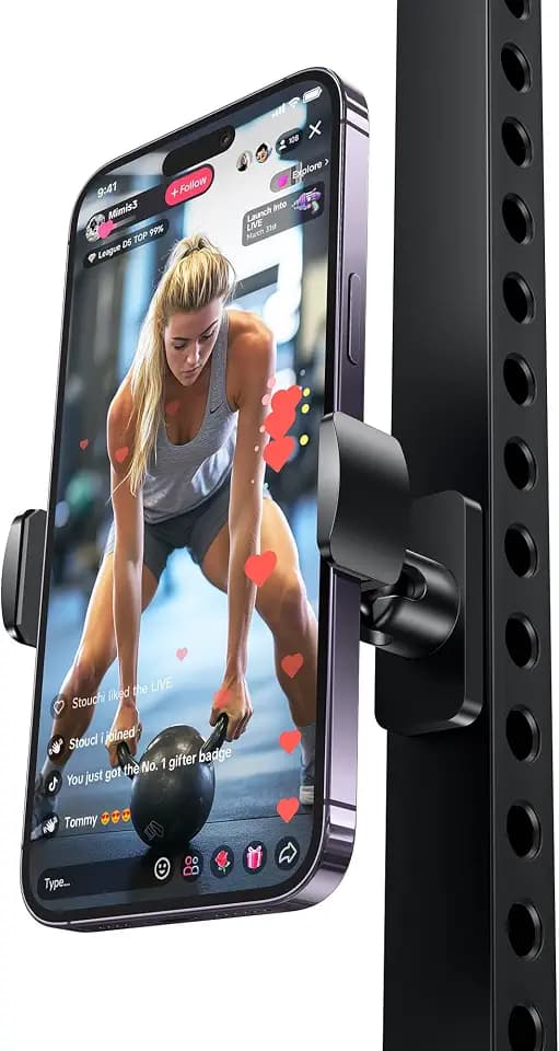 Stouchi Gym Magnetic Phone Holder, 360° Adjustable [N55 Dual Magnet] Phone Mount Gym Accessories for Women/Men, All Metal Portable Workout Essentials Compatible with 4.7-6.5" Smartphones, Black