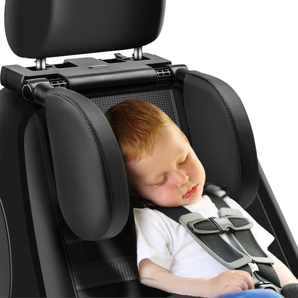 2 Pack KopfstüTze Auto Kinder, 180 Grad Verstellbares Atmungsaktiv Leder Nackenstütze Auto, Geeignet FüR Erwachsene Und Kinder Zum Schlafen Auf Reisen (2PACK Black)