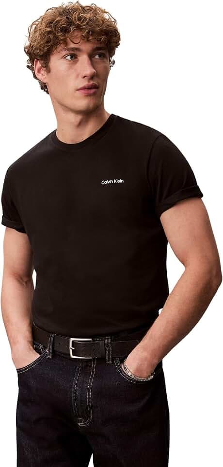 Calvin Klein Herren T-Shirt Kurzarm Micro Logo mit Rundhalsausschnitt