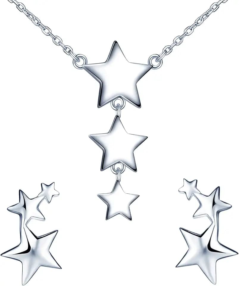 Yumilok Damen Schmuckset Stern Sternchen Halskette mit Anhänger & Damen Ohrstecker Ohrringe aus 925 Sterling Silber für Frau Mädchen