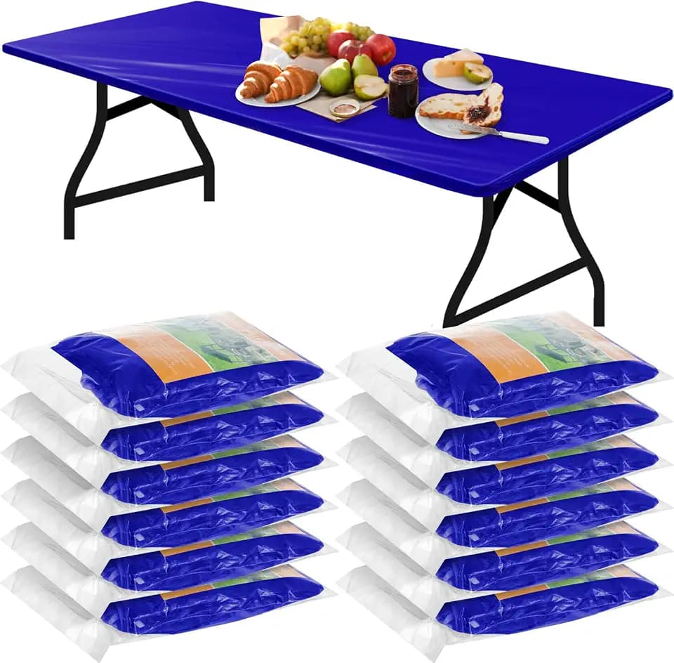 Boao 12 Plastic Elastic Fitted Tablecloths, 8 Ft, 96 x 30 Inch, Navy Blue