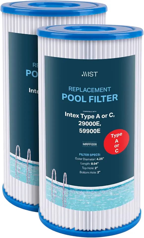 Mist Pool Filter Cartridge, Replacement Filter for Type A or C, Compatible with Intex 29000E, 59900E, for Above-Ground Swimming Pools, Intex filter pump replacement (2 Pack)
