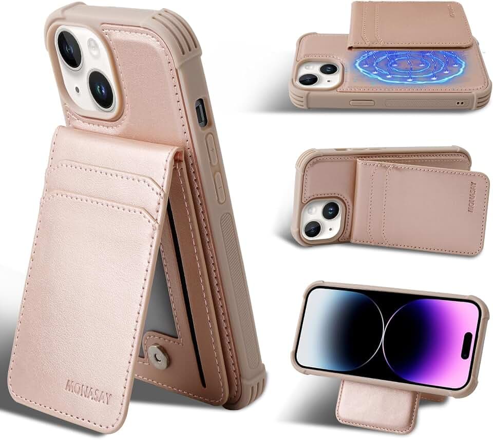 MONASAY Flip Magnetic Wallet Phone Cover for iPhone 13 - Rosegold