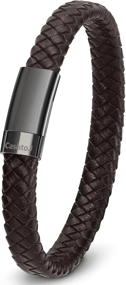 Lederarmband Herren Armband Männer Echtleder Geflochten Breite Armbänder mit Gravur Edelstahl Magnetverschluss Wickelarmband