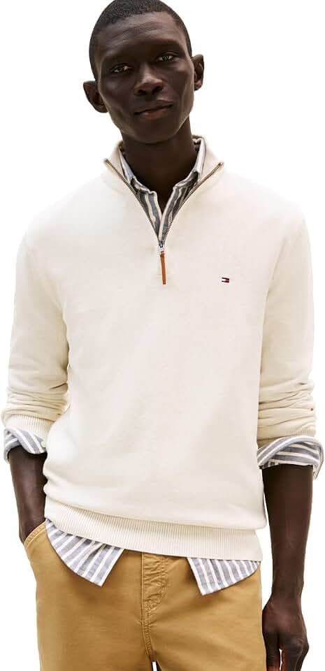 Tommy Hilfiger Men's Long Sleeve Cotton Quarter Zip Pullover Sweater