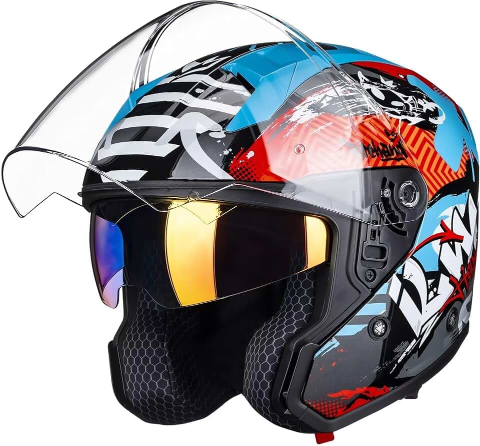 ILM Open Face Motorcycle 3/4 Helmet with Dual Visor DOT Model MO325