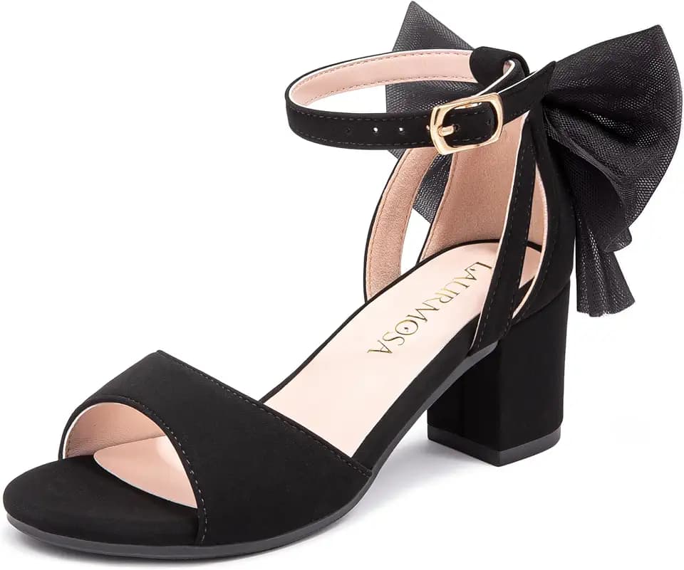 LAURMOSA Girls Dress Shoes with Bow High Heels for Kids Flower Girl Shoes