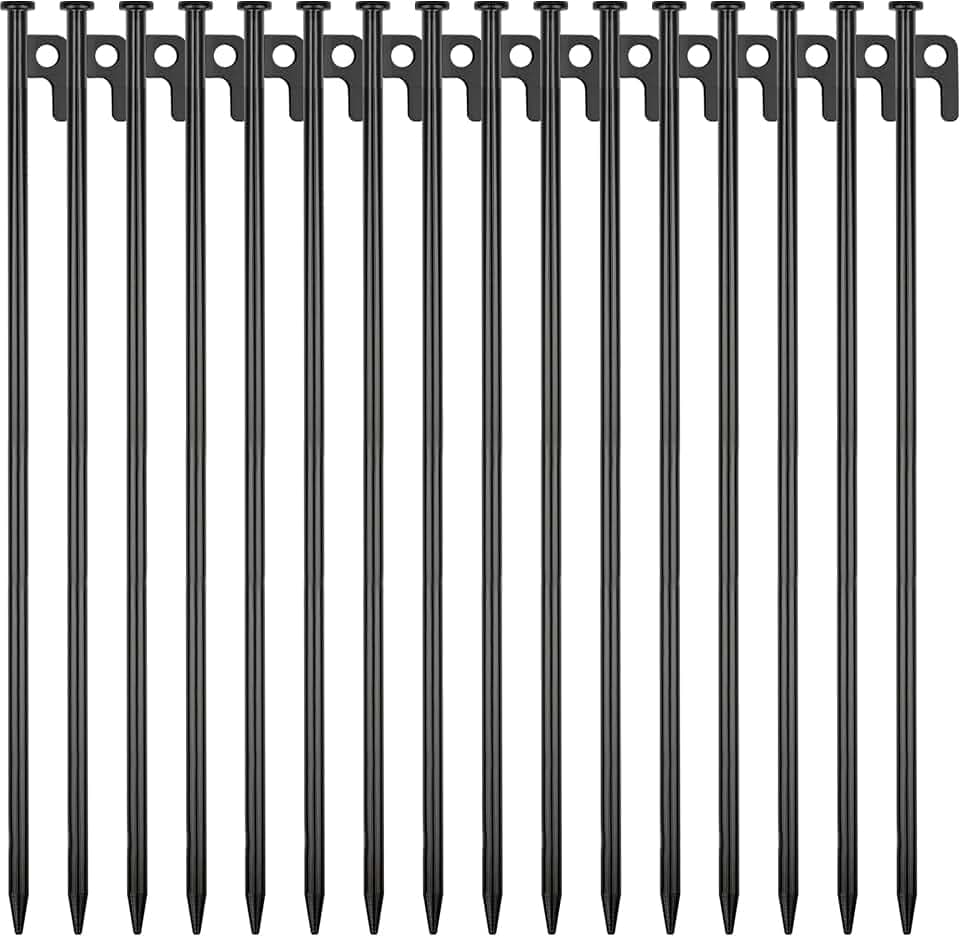 16 Pack Tent Stakes Heavy Duty Metal Tent Pegs for Camping Steel Tent Stakes 16 inch Unbreakable and Inflexible