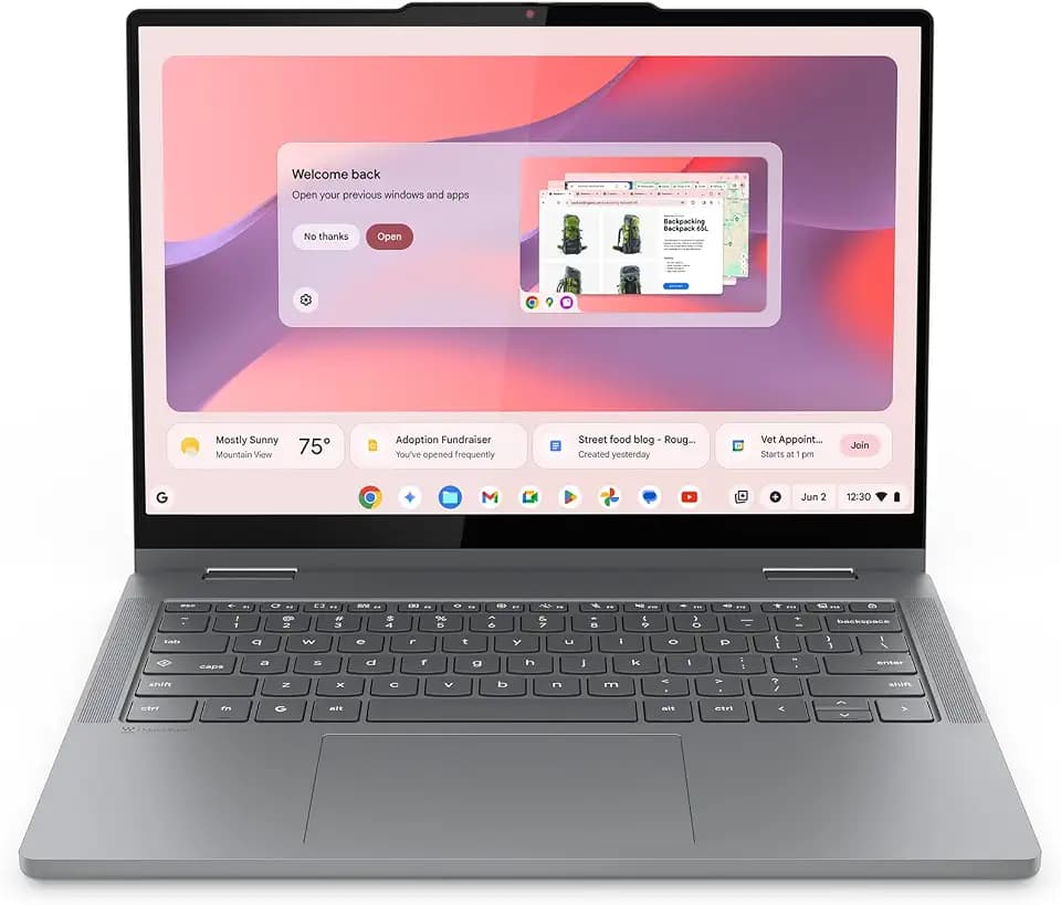 Lenovo Chromebook 2-in-1 - Lightweight Laptop - Google Gemini - Intel® N150 CPU - 14" WUXGA IPS Touchscreen Display - 4GB RAM - 128GB UFS Storage - Integrated Intel® Graphics - Luna Grey